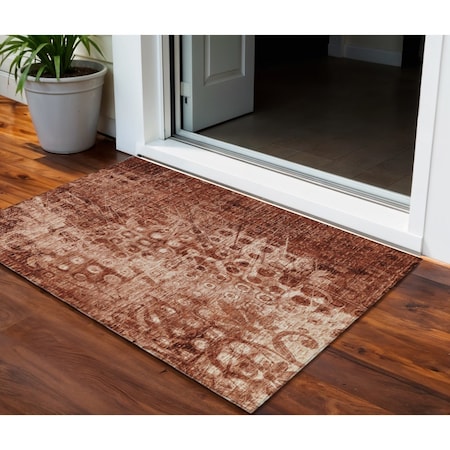 Homeroots 3' X 5' Orange Ikat Washable Indoor Outdoor Area Rug 576995