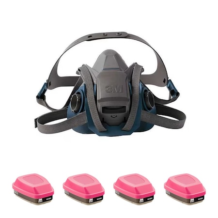 3M Half Mask Respirator Kit, 4 Cartridges Included, Rugged Comfort Quick Latch, (OV);P100, Size S 29WT68-4JG10