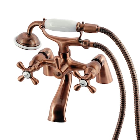 Kingston Brass 6" Center Deck-Mount Clawfoot Tub Faucet with Hand Shower, Antique Copper KS267AC