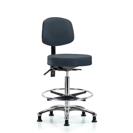 Blue Ridge Ergonomics Vin Stool with Back Chr-High Bench Ht with Chr FRandStat Glides in Imperial Blue Trailblazer Vin BR-VHBST-CR-T0-CF-RG-8582