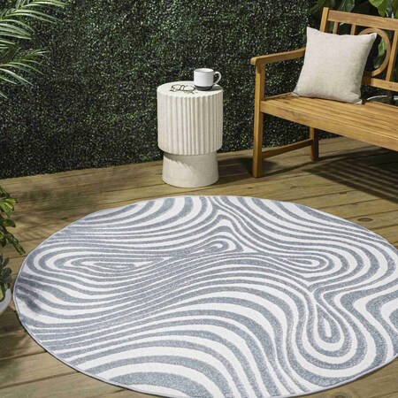 Jonathan Y Maribo High-Low Abstract Groovy Striped Light Blue/Ivory 7 ft Round Indoor/Outdoor Area Rug SCN103C-7R