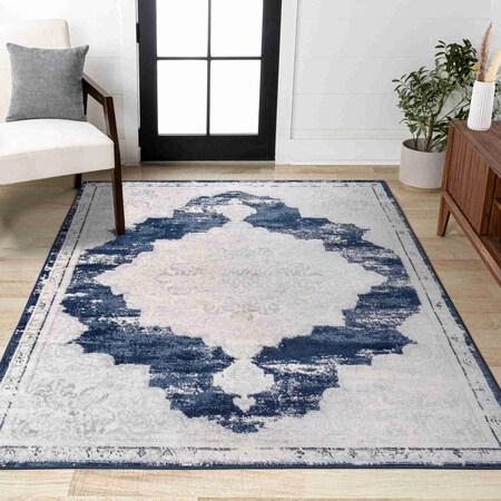 Jonathan Y Alhambra Ornate Medallion Modern Ivory/Navy 5 ft. x 8 ft. Area Rug MDP400E-5