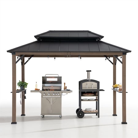 Sunjoy 8ft x 12ft Churchill Cedar Framed Grill Gazebo with exclusive AC Power Port A104003710