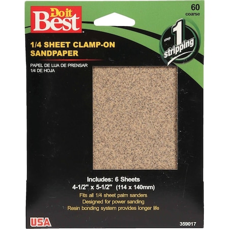 Do It Best 60 Grit 1/4 Sheet Power Sanding Sheet, 6PK 1/4SHT5PK60