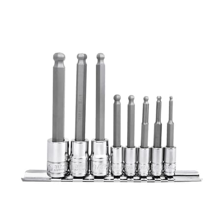 Genius Tools 8PC 1/4 & 3/8in Dr. SAE Long Wobble Hex Bit Socket Set BS-2308SW