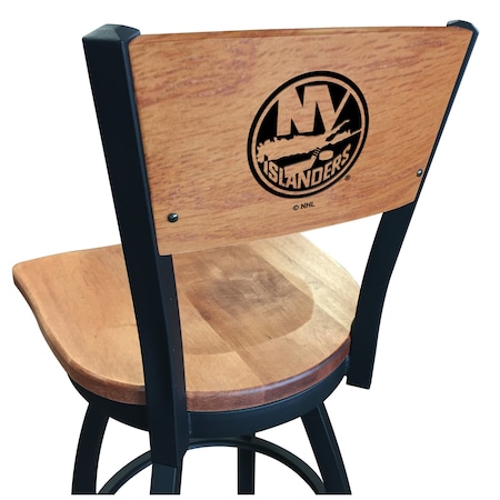 Holland Bar Stool Co 36" Blk Wrinkle New York Islanders Swivel Bar Stool, Engraved Back L03836BWMedMplANYIslnMedMpl