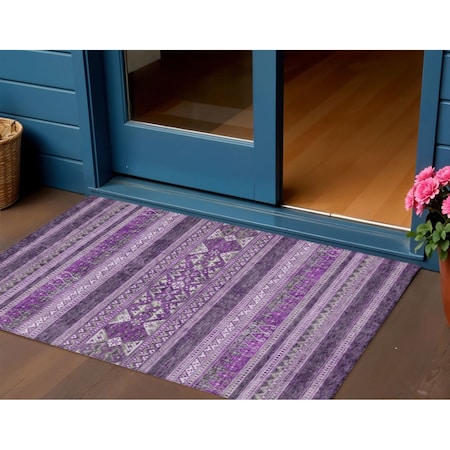 Homeroots 3' X 5' Purple Eggplant And Gray Southwestern Washable Indoor Outdoor Area Rug 582842