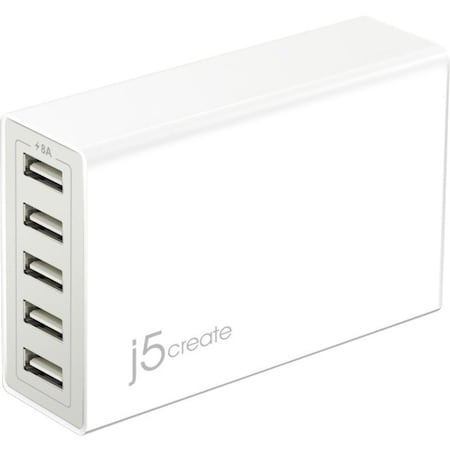 J5 Create j5 create JUP50 40W 5-Port USB Super Charger - 40 W - 120 V AC, 230 V AC Input - 5 V DC/8 A Output JUP50