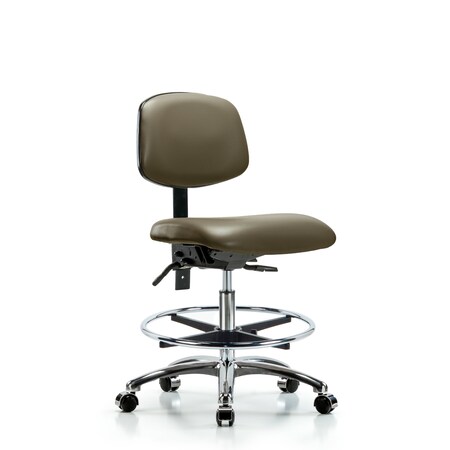 Blue Ridge Ergonomics Vinyl Chair Chrome, Med Bench, Tilt, Foot Ring, Casters, Taupe BR-VMBCH-CR-T1-A0-CF-CC-8809