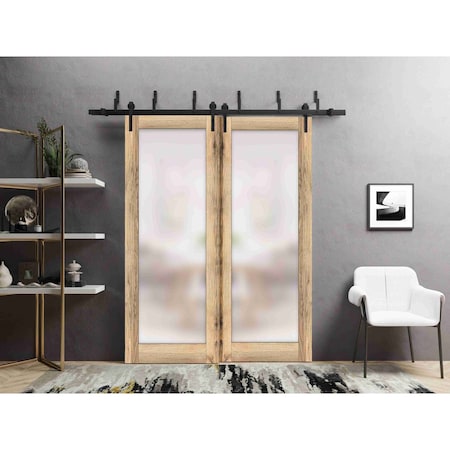 Sartodoors Sliding Closet Frosted Glass Barn Bypass Doors Planum 2102 Oak 56x96 (2* 28x96) Solid Core PLANUM2102BBB-DUB-5696