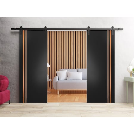 Sartodoors Sturdy Double Barn Door with Hardware Planum 1010 Black 72x80 (2* 36x80) Solid Core Modern Interior PLANUM1010DB-BLK-72
