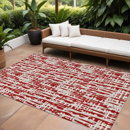 Homeroots 8' X 10' Red And Ivory Abstract Washable Indoor Outdoor Area Rug 602518