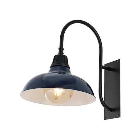 Jonathan Y Stanley 12.25" 1-Light Farmhouse Industrial Iron LED Gooseneck Arm Outdoor Sconce, Navy JYL7614C
