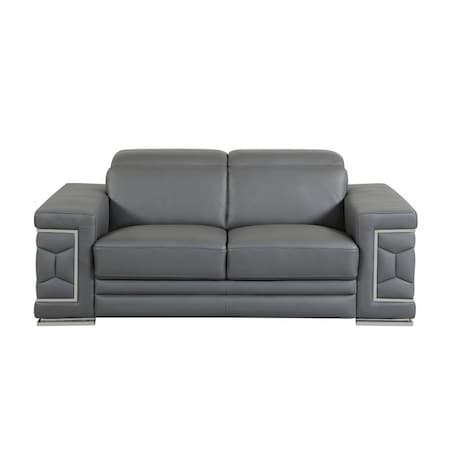 Homeroots 71in Gray And Silver Genuine Leather Love Seat 329590