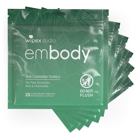 Wipex Natural Body Wipes 25ct Travel Zip Pouch, 6PK, 150 Wipes, EMBODY, 6PK WX72299BMEZ6