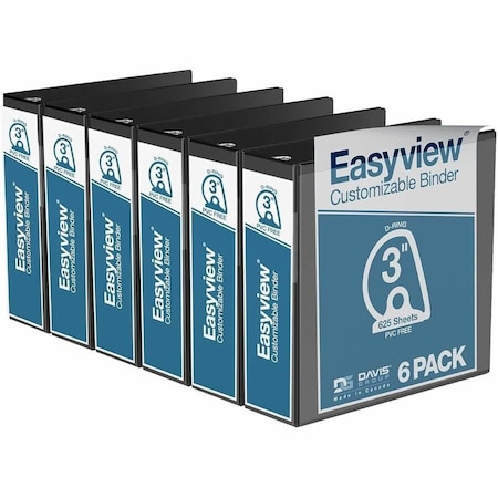 Davis Group Easyview Premium, Angle D Ring, Customizable, View Binder, (Black, 3"), PK6 8405-01-06