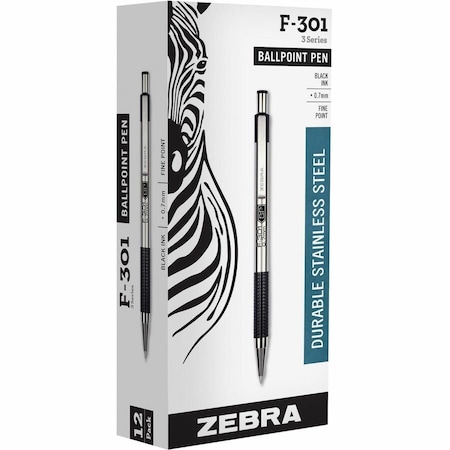 Zebra Pen Pen, Ballpnt, F-301, Rt, 0.7, Bk, PK12 27110