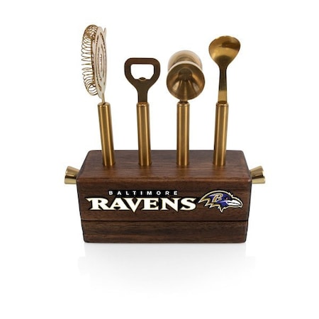 Picnic Time Family Of Brands NFL Baltimore Ravens Sidecar 5-Piece Bar Tool Set, (Acacia Wood) 672-05-508-037-2