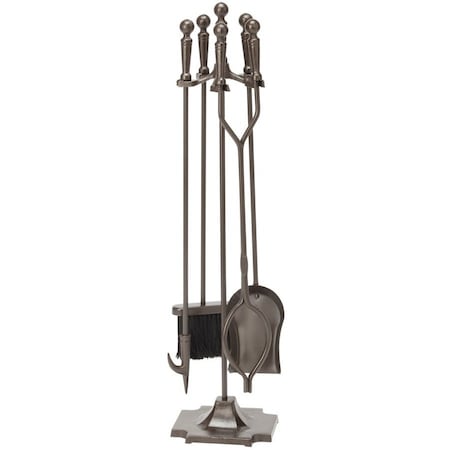 Uniflame F-1634 Bronze Fireplace Tools With Ball Handles And Pedestal Base - 5 Piece F-1634