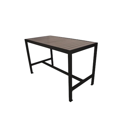 Bfm Seating Seaside 4-Leg Bar Height Bolt-Down Table 35x72, Synthetic Gray Teak Top, Black Frame PH4L3572GRBLT