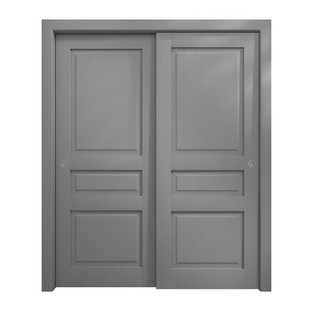 Sartodoors Sliding Closet Bypass Doors 36 x 84 inches, Ego 5012 Painted Grey Oak, Rails Hardware Set, Wood S EGO5012DBD-SEK-3684