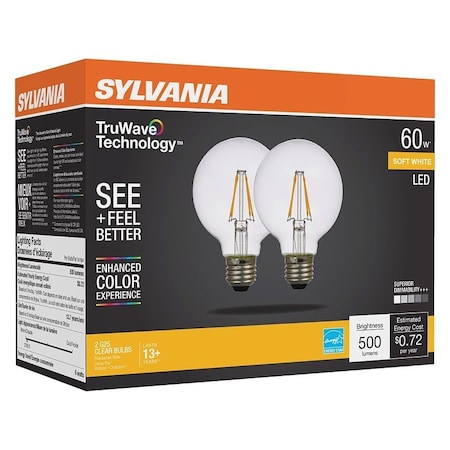 Sylvania Natural LED Bulb, G25 Lamp, 60 W Equivalent, E26 Medium Lamp Base, Dimmable, Clear 41333