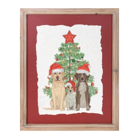 Homeroots Holiday Dogs and Christmas Tree Brown Framed Wall Art 634749