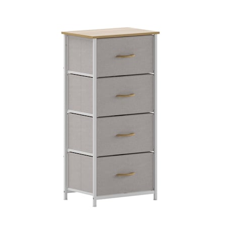 Flash Furniture Harris 4 Drawer Vertical Storage Dresser with White Cast Iron Frame, Oak Wood Top and Beige Easy Pu WX-5L203L-W-WH-BG-GG