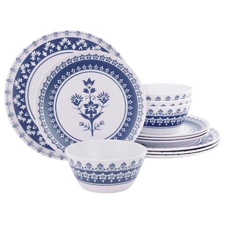 Martha Stewart 12 Piece Round Bamboo Fiber Dinnerware Set in Blue 136004.12