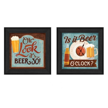 Homeroots Set Of Two Beer Oclock Black Framed Print Wall Art, 2PK 405695