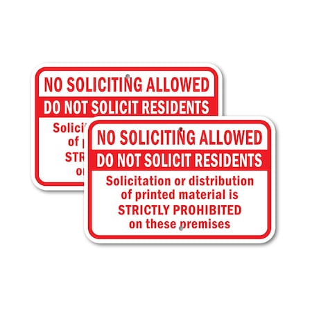 Signmission No Soliciting Allowed Do Not Solicit Residents Solicita, 12'' X 18'', Heavy Gauge Aluminum, 2PK A-1218-2PACK-2766