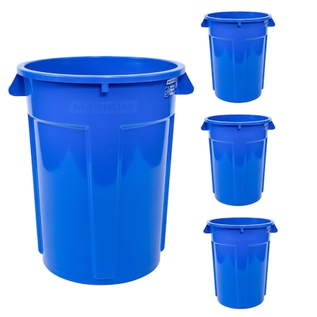Magnum Tool 55 Gallon Trash Can, High-Vis Blue, Construction Grade, Heavy Duty Plastic, 4PK CMTC-C000-55B04