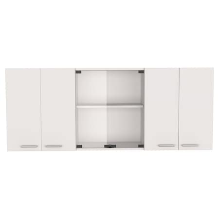 Homeroots 59in White Wood Wall Mounted China Cabinet With Six Doors 478214