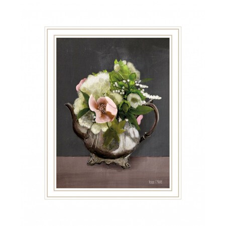 Homeroots Vintage Floral Tea Pot 3 White Framed Print Kitchen Wall Art 416214
