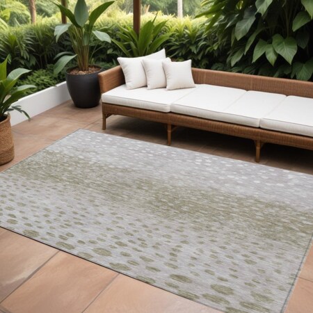 Homeroots 8' X 10' Taupe Green And Ivory Abstract Washable Indoor Outdoor Area Rug 603110