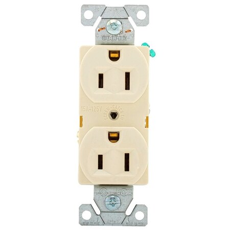 Eaton Wiring Devices Straight Blade Receptacle, 5-15R, 15 A, 125V AC, 2 Pole, 3 Wire, Flush Mount, Grounded BR15LA