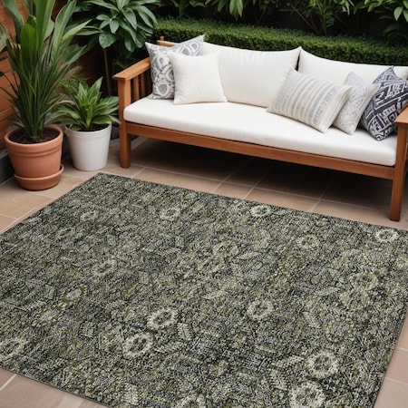 Homeroots 8' X 10' Moss Green and Gray Floral Washable Non Skid Indoor Outdoor Area Rug 564380