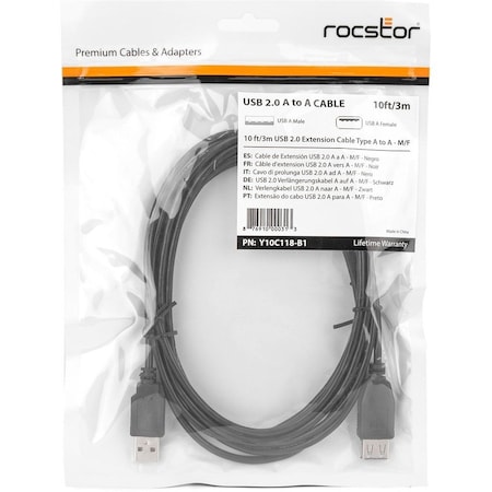 Rocstor USB 2.0 EXTENSION CBL TYPE A-F Y10C118-B1