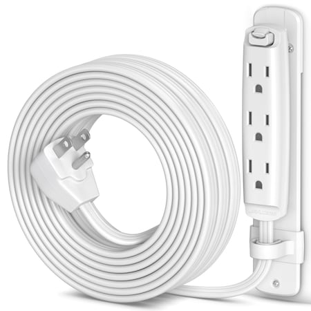 Maximm 25ft 16AWG Flat Multi 3-Outlet Extension Cord w/ Bracket, UL, White ADW-90-C3F25-16W0-WM