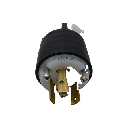 Pass & Seymour Locking Plug, L5-30P, 30 A, 125V AC, 2 Pole, Black, White L530-P