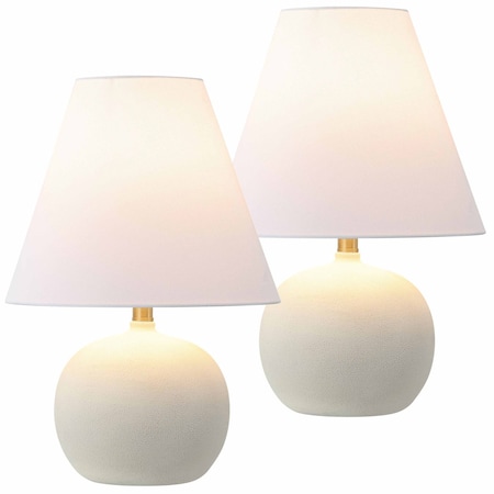 Jonathan Y Asher 18.25" Minimalist Scandinavian Resin/Iron Gourd LED Table Lamp, Matte Cream, 2PK JYL5602B-SET2