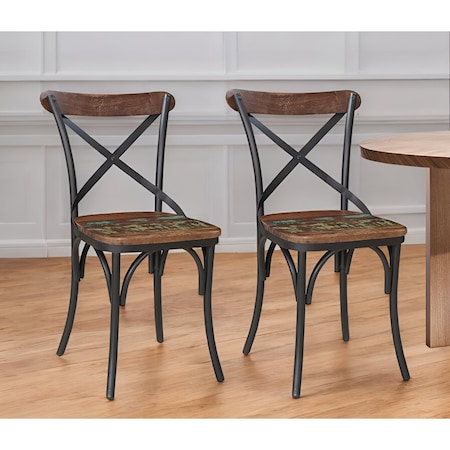 Homeroots Set of Two Brown And Black Metal And Wood Cross Back Dining Side Chairs 522062