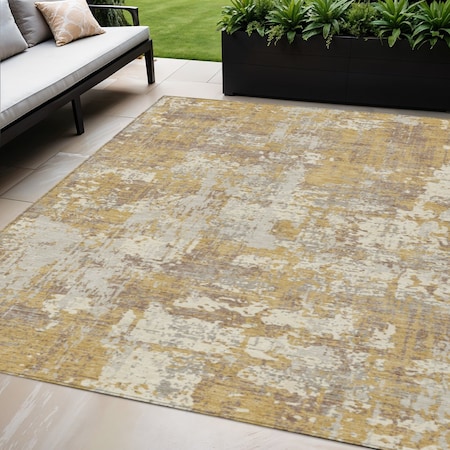 Homeroots 5' X 8' Gold Brown And Beige Abstract Washable Indoor Outdoor Area Rug 597963