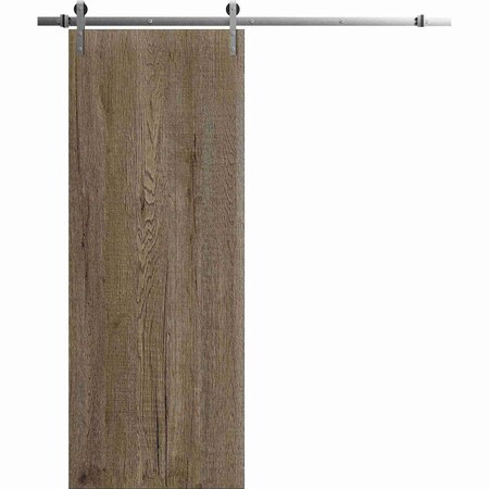 Sartodoors Modern Barn Door 30 x 80 inches, BASIC 3001 Antique Oak, 6.6FT Silver Rail Track Heavy Hardware Se BASIC3001BD-S-OANTI-30