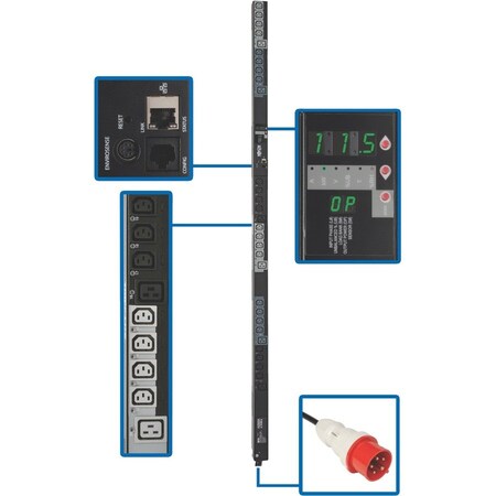 Tripp Lite PDU, Switched, (24) C13, (6) C19, IEC-309 16/20A RED (3P+N+E), 6 ft. PDU3XVSR6G20