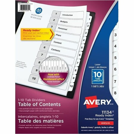 Avery Dennison Avery, CUSTOMIZABLE TOC READY INDEX BLACK AND WHITE DIVIDERS, 10-TAB, LETTER 11134