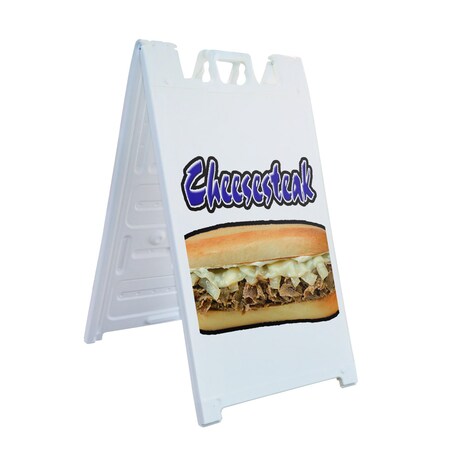 Signmission Cheesesteak, A-Frame & 2 Decals Installed, Heavy-Duty Plastic Frame SBHD-D-2436-Cheesesteak