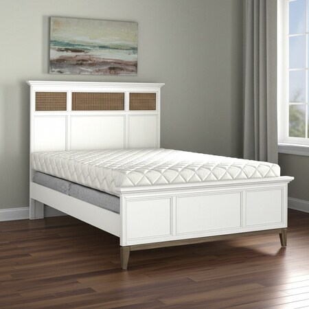 Homeroots White and Brown Inlaid Panels Solid Wood Queen Bed Frame 571389
