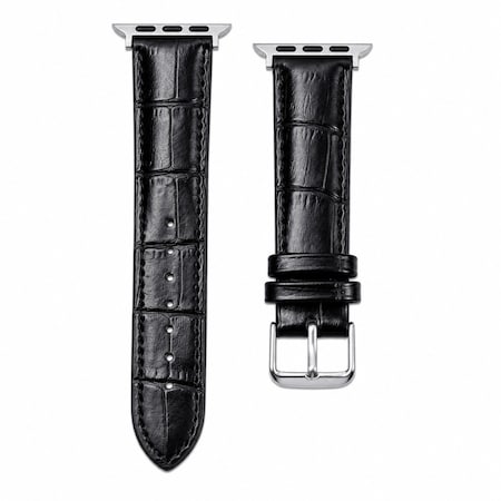 Elegani Alligator-Embossed Leather Watch Replacement Band Compatible with Apple Watch 44mm, Black LAT-BLK-44mm