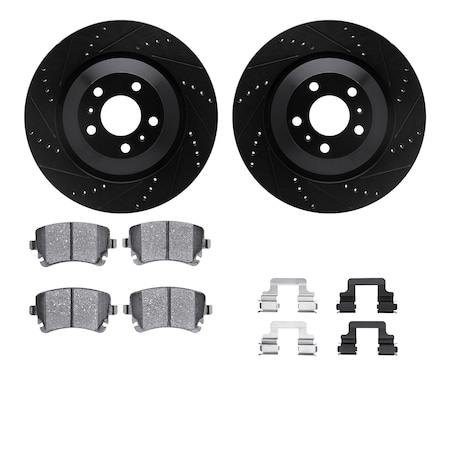 Dynamic Friction Co DFC Rotors-Drilled & Slotted-Black w/ 5000 Advanced Brake Pads Incl Hdw 8512-73058